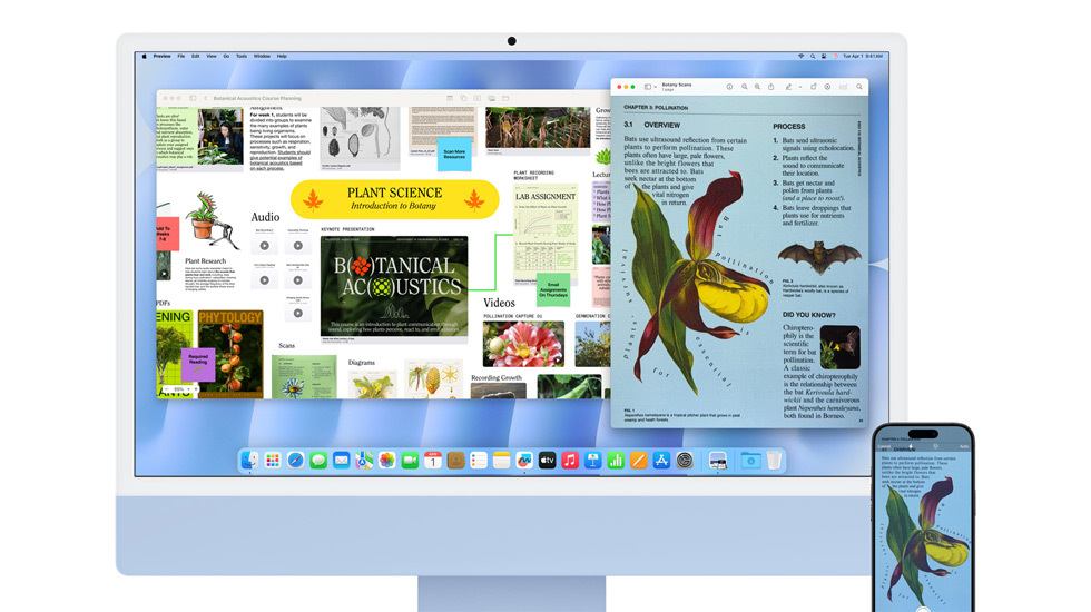iMac e iPhone a apresentar conteúdos vibrantes.