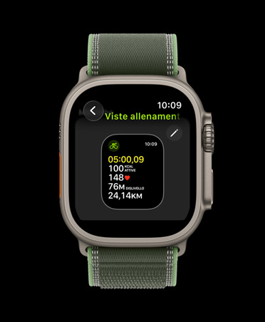 Apple Watch Ultra 3, cassa in titanio naturale, schermata di modifica delle viste allenamento