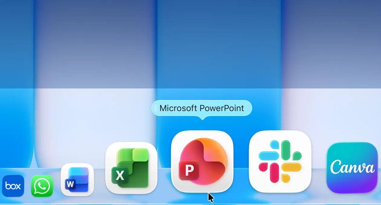 macOS 桌面展示 Dock，其中包含多款常用的 app，並突出顯示其中一個 app