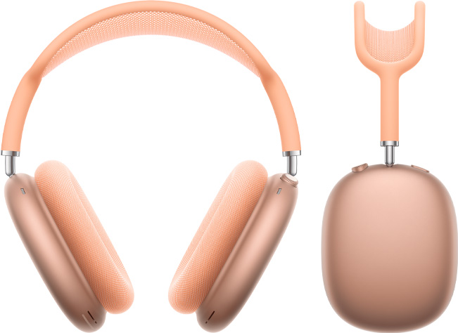 Ujęcie pomarańczowych AirPods Max 2 od przodu i z boku