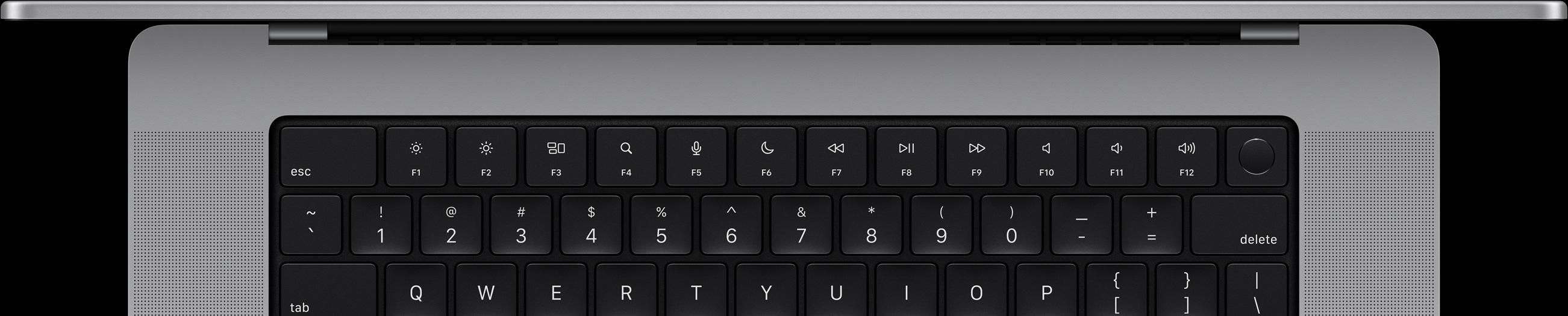 Vista de cima de um teclado Mac.