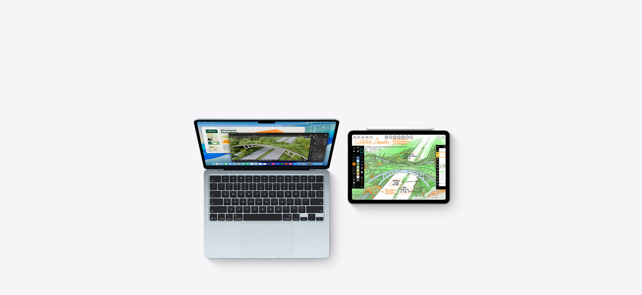 Mac and iPad, screens showing college coursework across various apps