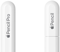 Apple Pencil Pro, zaoblený konec s gravírováním Apple Pencil Pro, Apple Pencil USB‑C, víčko s gravírováním Apple Pencil