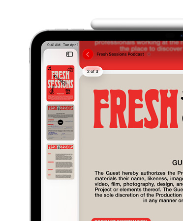 iPad, horizontale stand, Apple Pencil magnetisch bevestigd aan de bovenkant, linkerbovenhoek van het scherm toont pdf in Voorvertoning