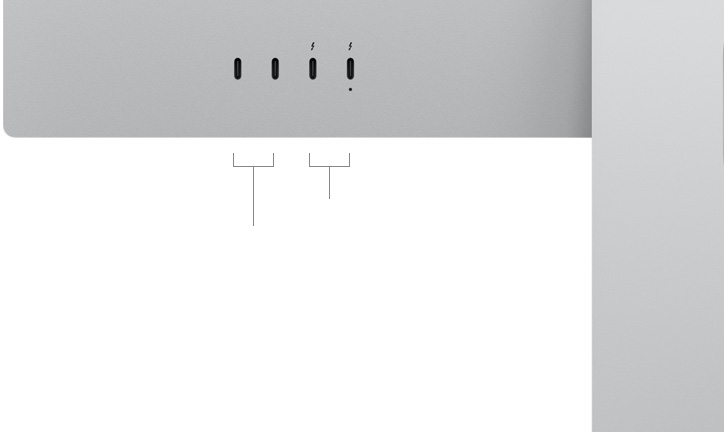 Studio Display XDR-i tagakülje vaade, millel on näha kaks USB‑C liidest ja kaks Thunderbolt 5 liidest